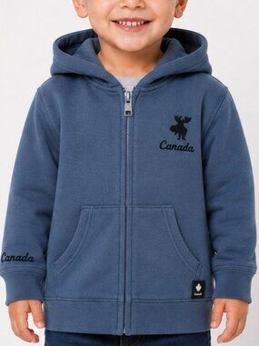 Canadiana Zip Hoodie 2T Toddler Blue Fleece Canada Day Maple Leaf NWOT